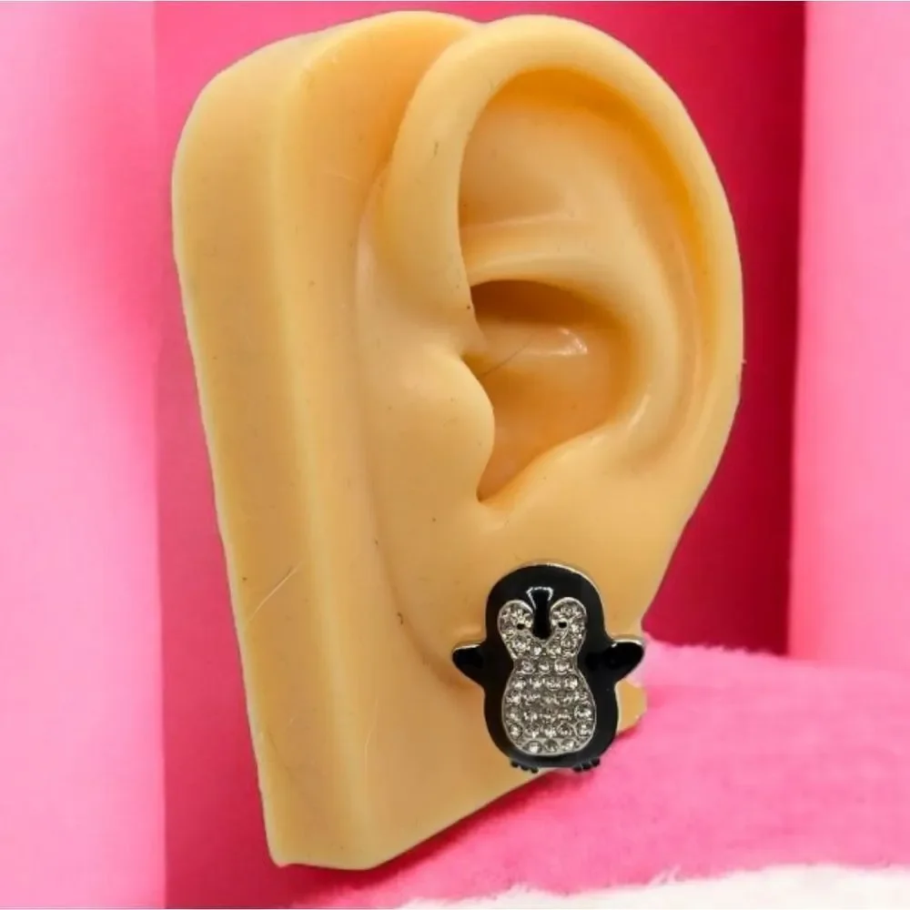 Penguin Rhinestone Earrings Sparkly Pierced Ear Post Women's Jewelry Arctic Fun